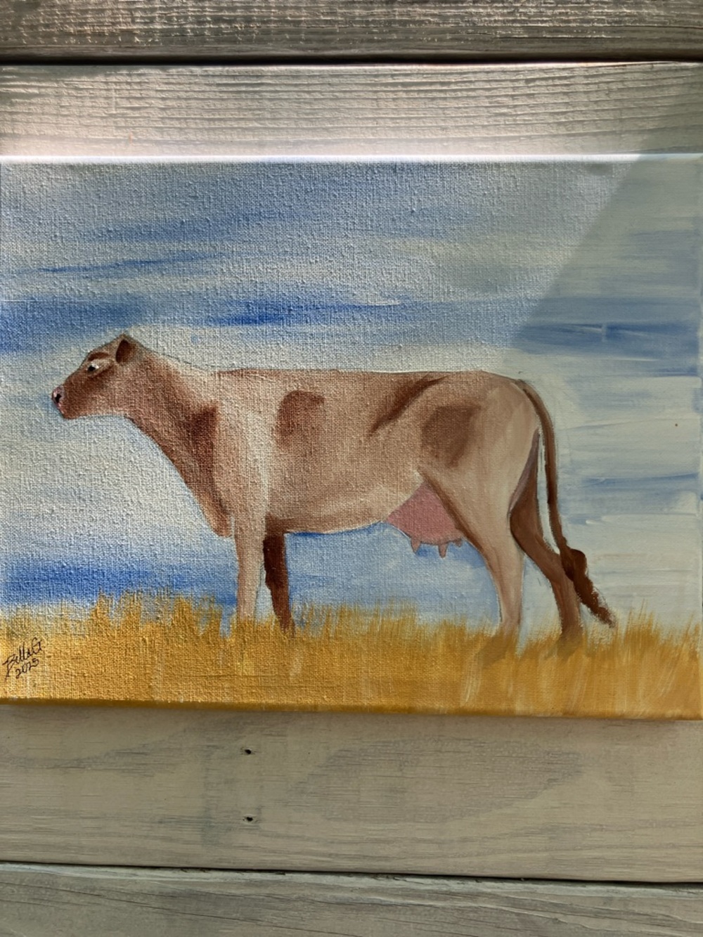 Hand-Painted Brown Cow Raw Canvas Art Charming Farmhouse - Picture 5 of 7